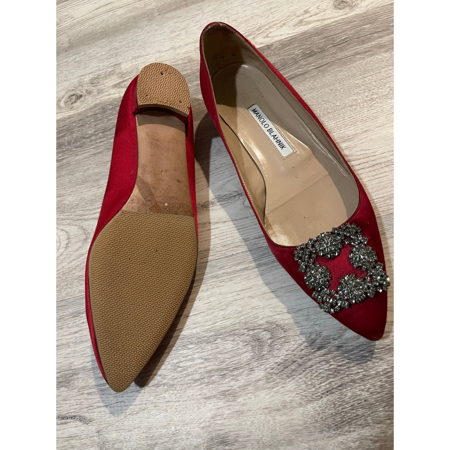 Manolo Blahnik Hangisiflat Satin Crystal Embellishment Flats