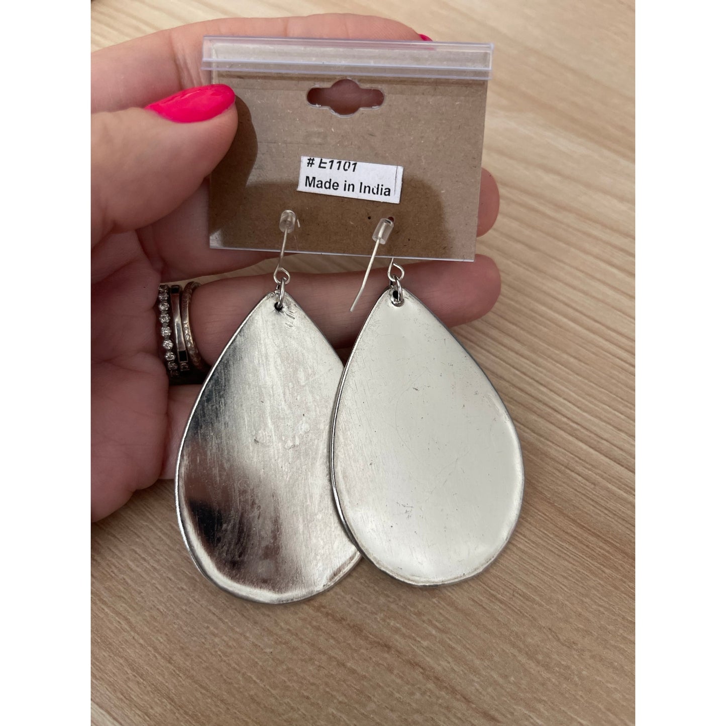 Yellow Flower Embroidery Silver Teardrop Earrings