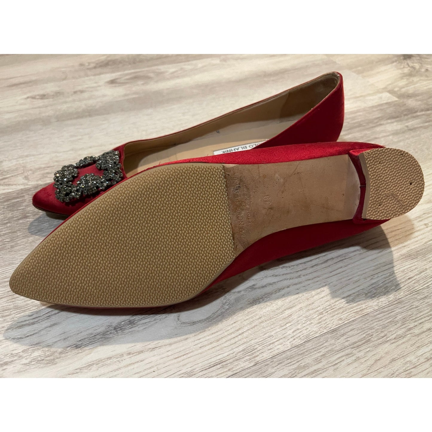 Manolo Blahnik Hangisiflat Satin Crystal Embellishment Flats