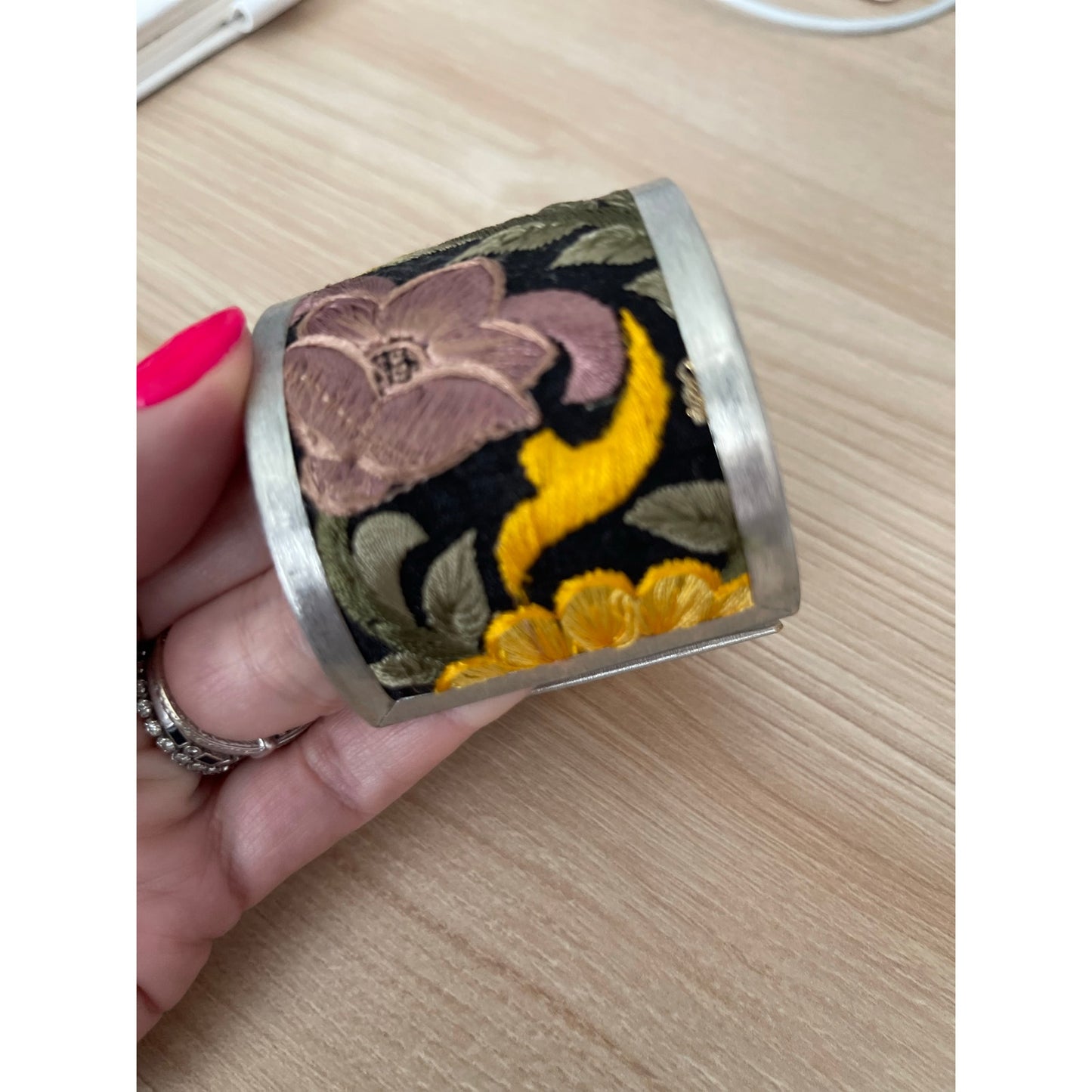Yellow Flower Embroidery Cuff Bracelet