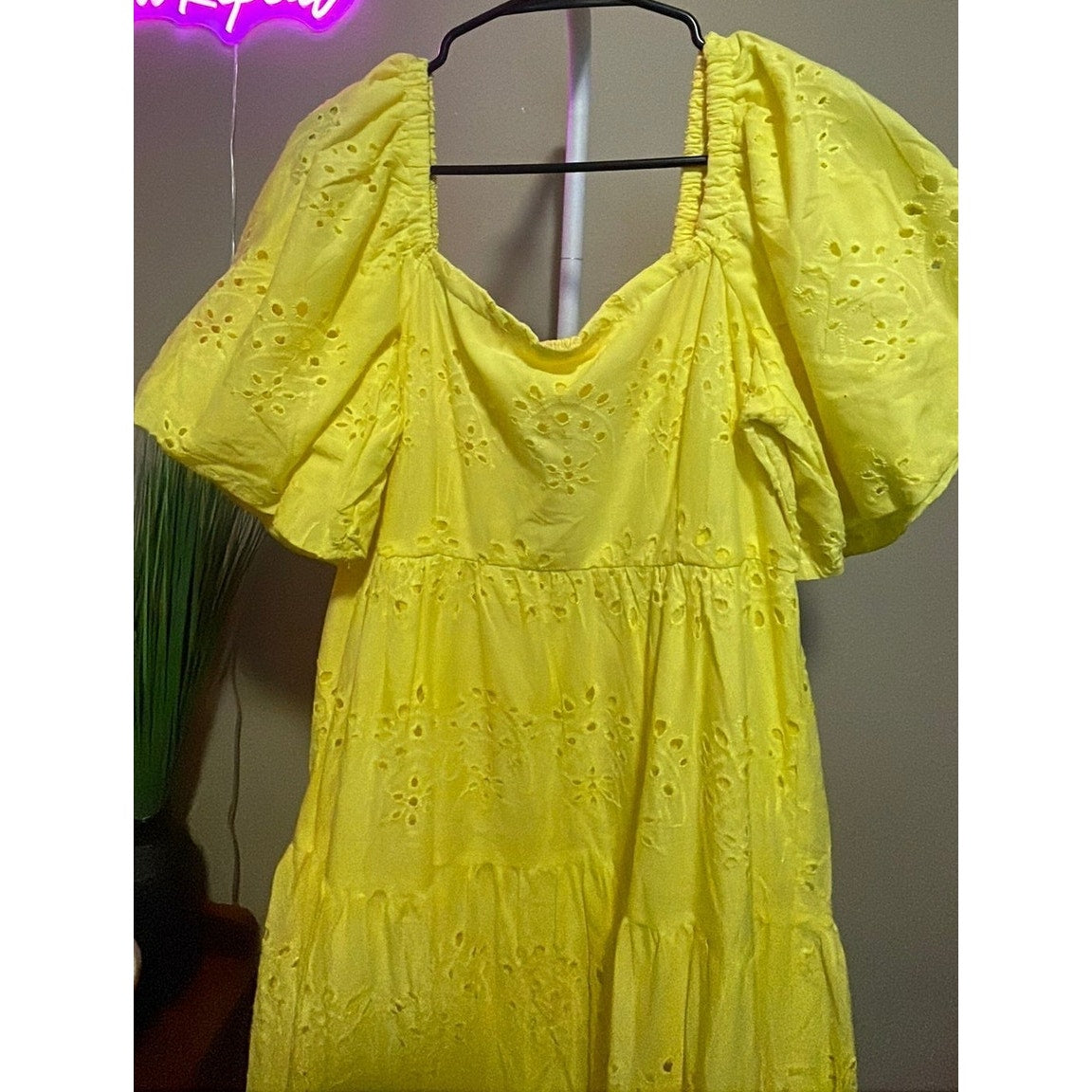 Bright Yellow Cotton Eyelet Dress