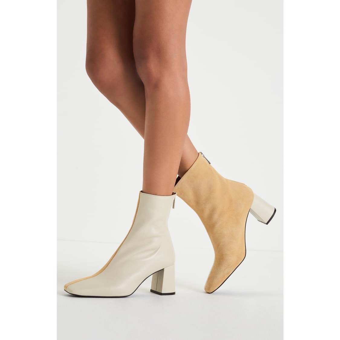 Intentionally Blank Tabatha Cream Combo Suede Leather Two-Tone Booties