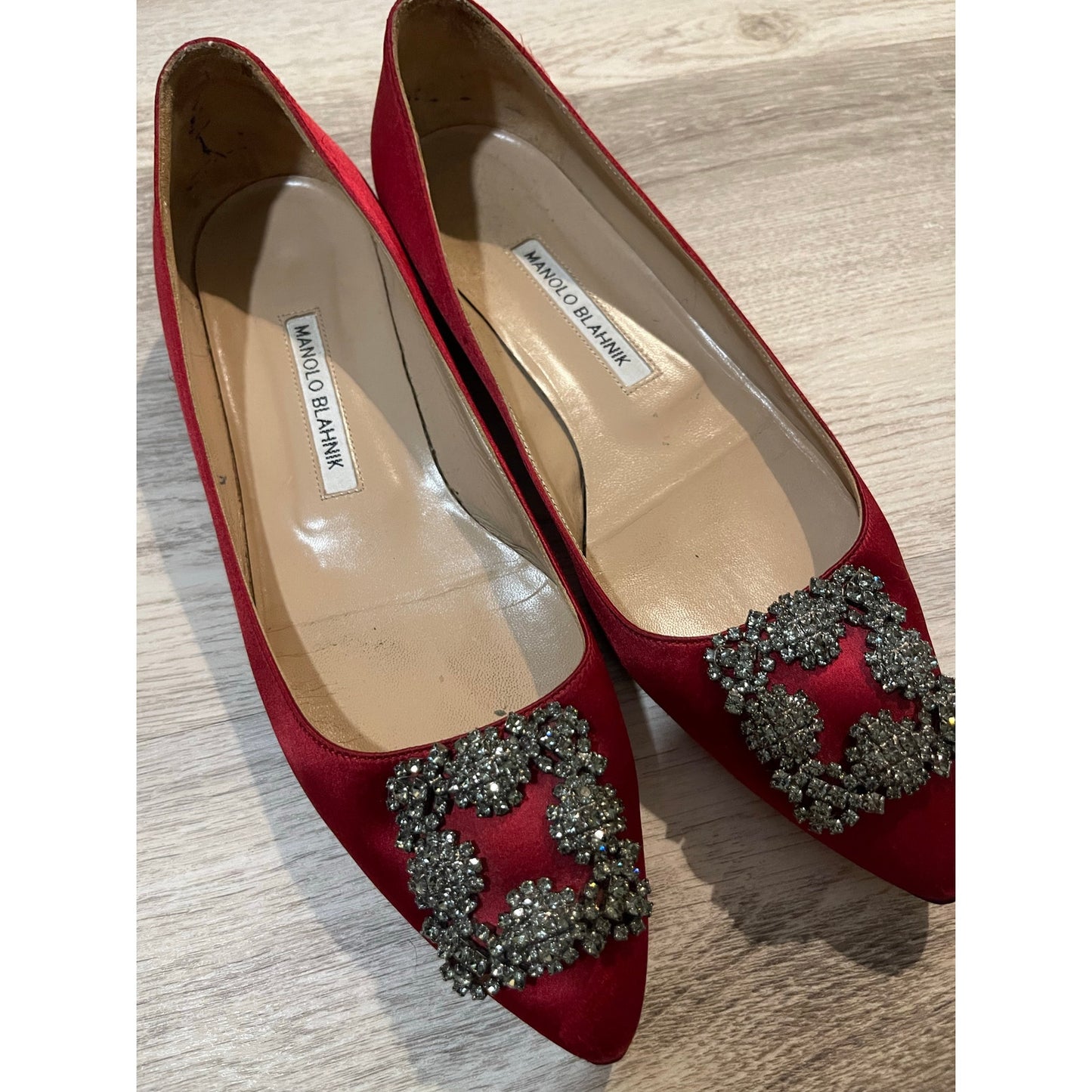 Manolo Blahnik Hangisiflat Satin Crystal Embellishment Flats
