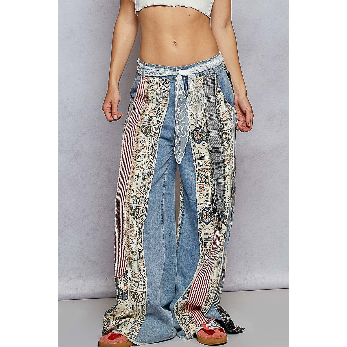 POL Patchwork Denim Wide Leg Jeans