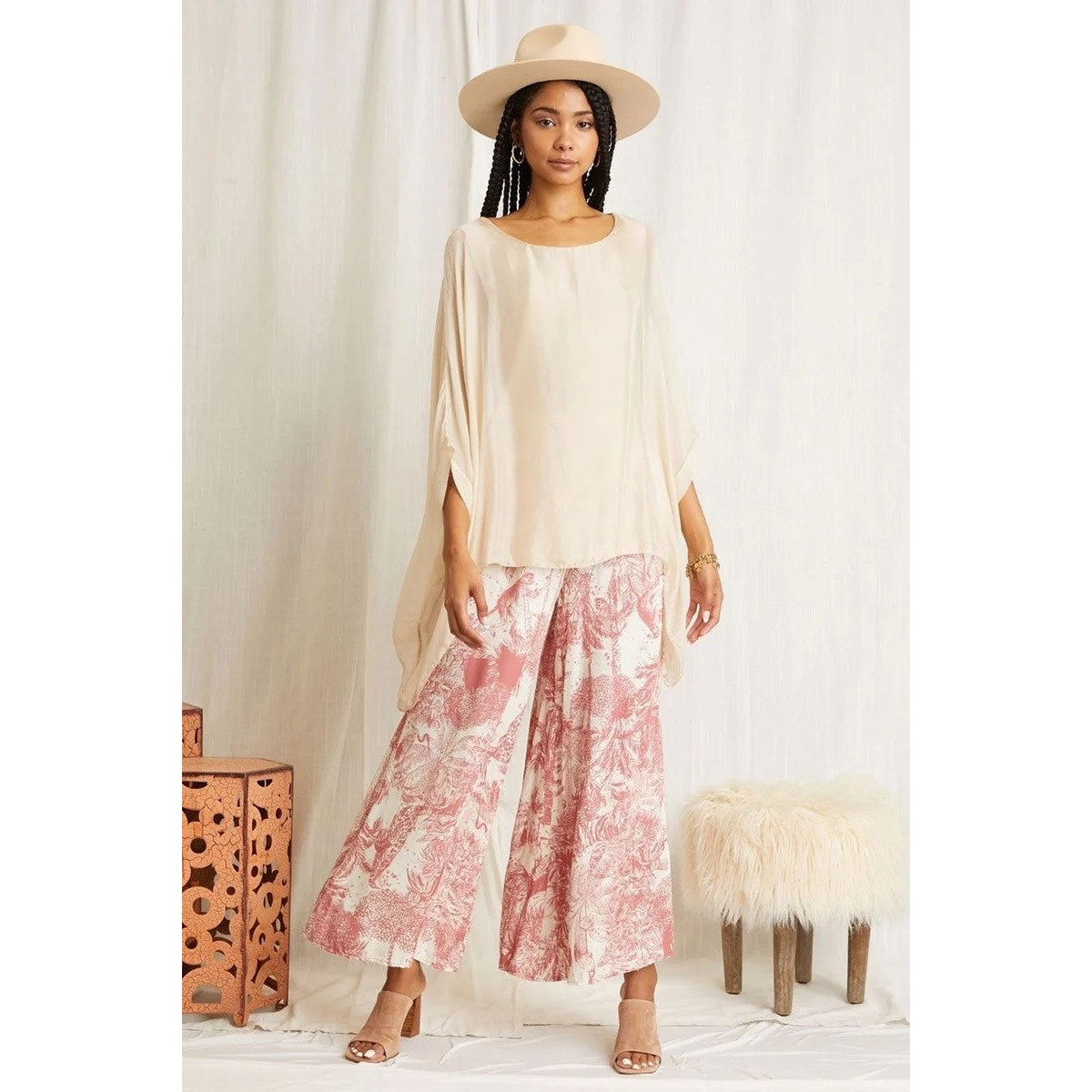 Scandal Italy Pink and Cream Wide Leg Micah Pants