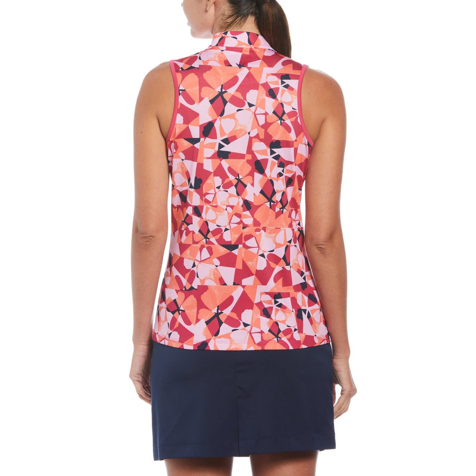 Callaway Womens Geometric Floral Print Golf Shirt with Snap Placket