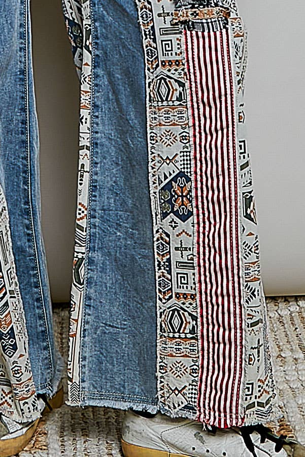 Pol Clothing Patchwork relaxed woven denim pant