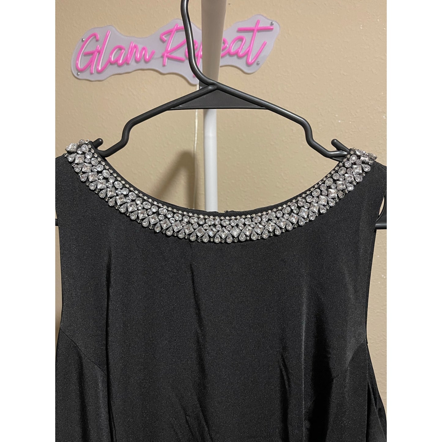 Mac Duggal Black Rhinestone Beaded Collar Column Gown
