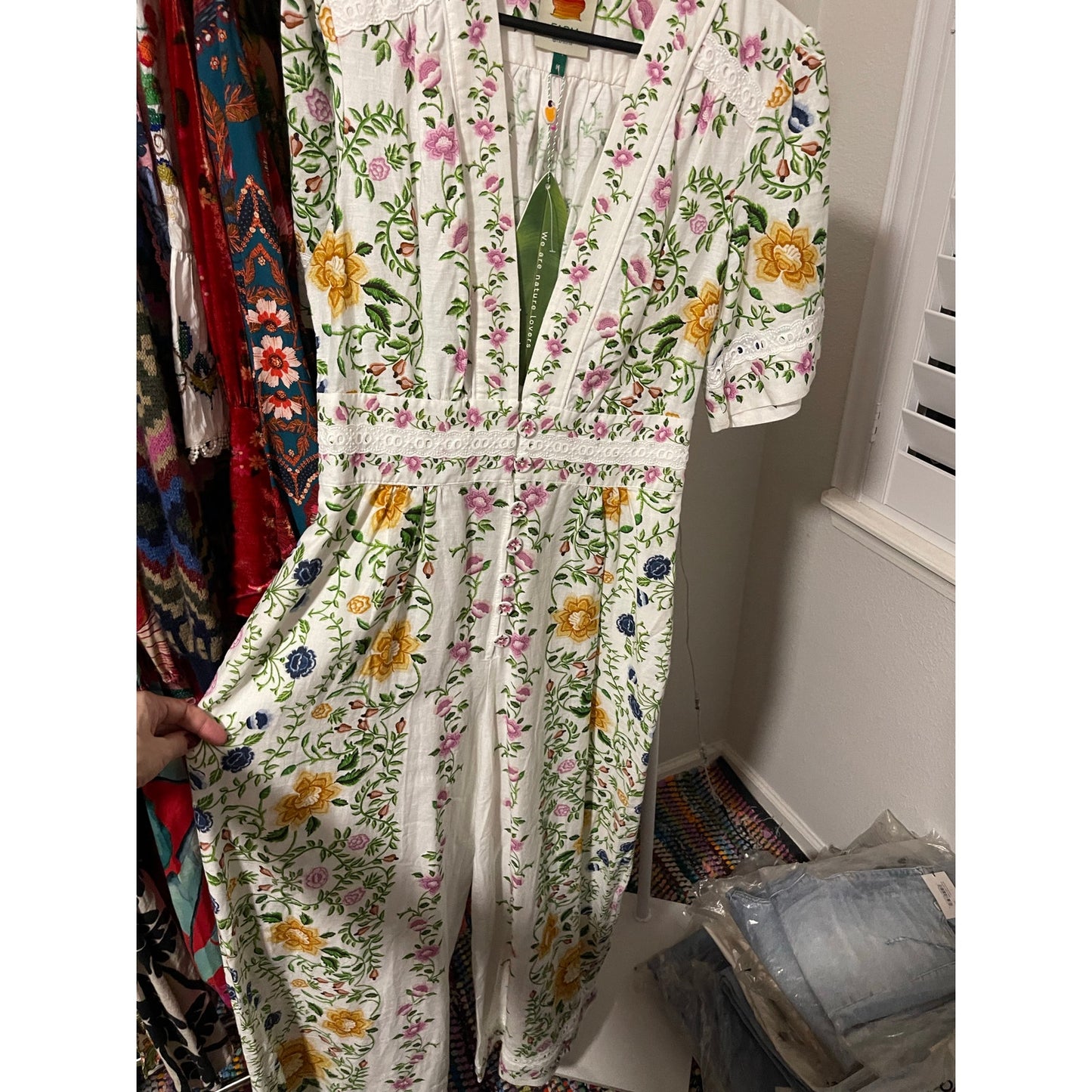 FARM Rio Off-White Folk Floral Lenzing™ Ecovero™ Euroflax™ Jumpsuit