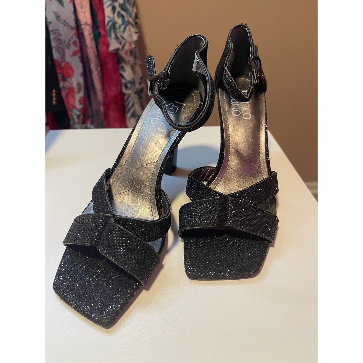 Franco Sarto Black Sparkly Heels