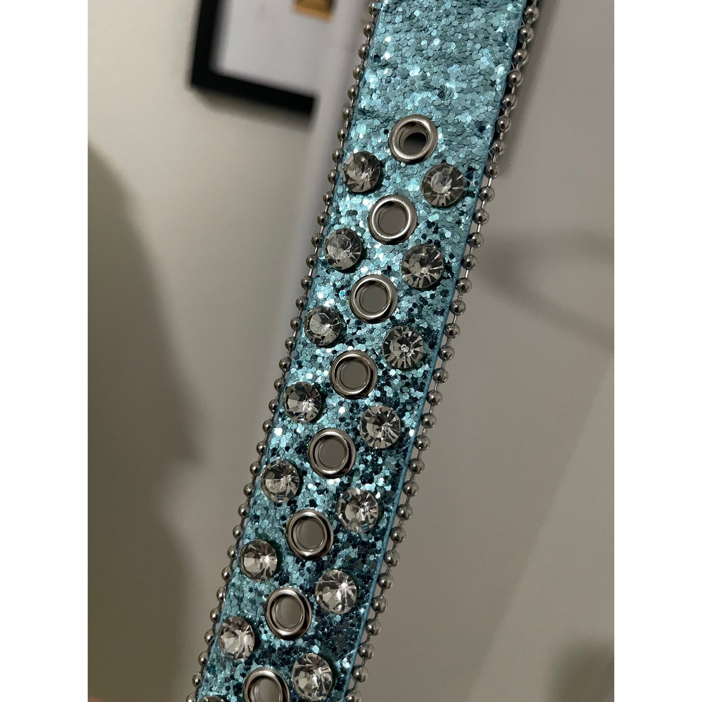 Blue and Silver Studded Rhinestone Glittery Western Belt
