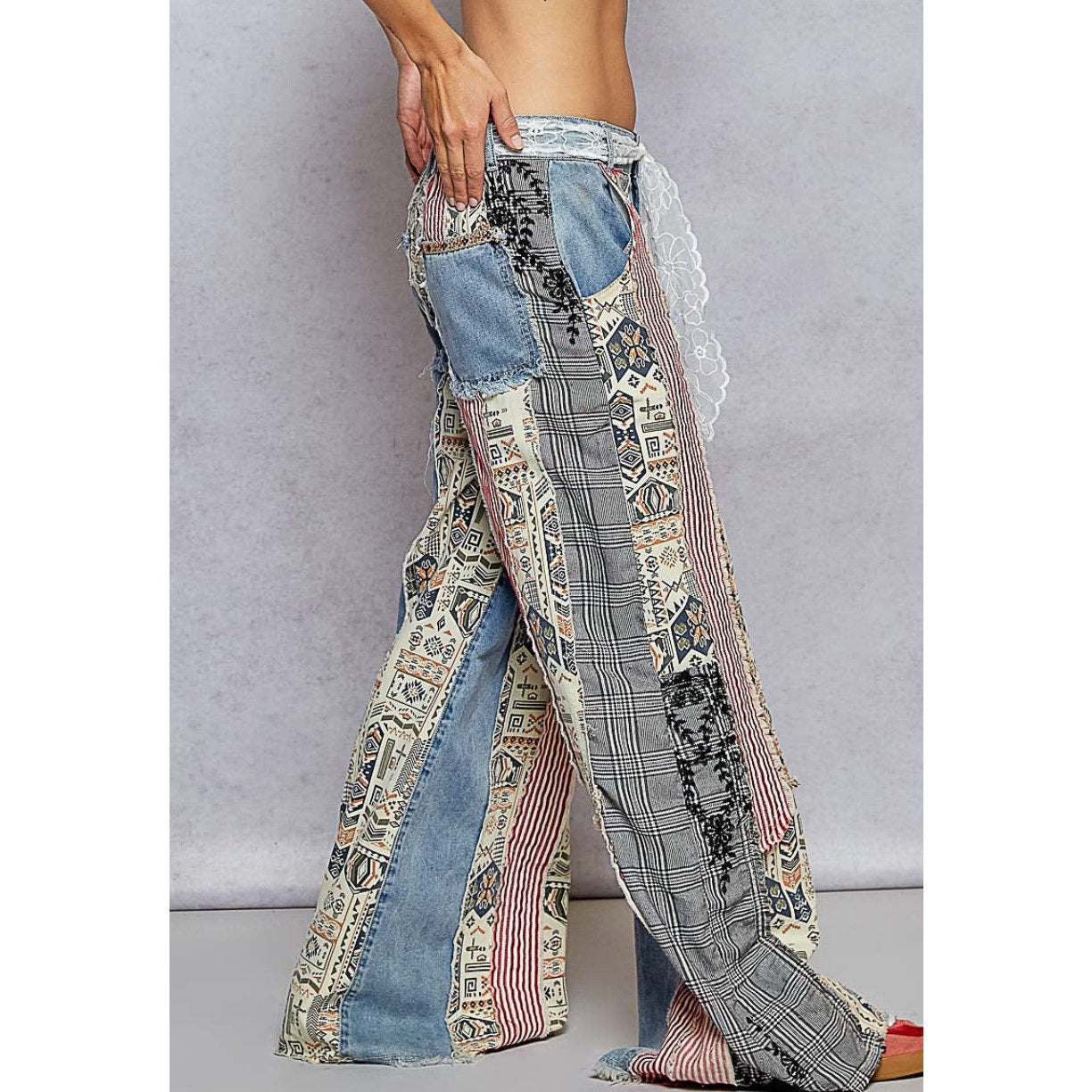 POL Patchwork Denim Wide Leg Jeans