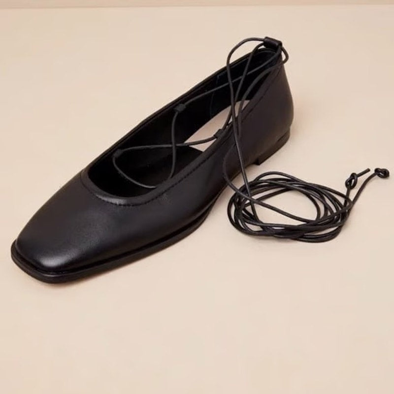 Dolce Vita Ryder Black Leather Lace-Up Ballet Flats