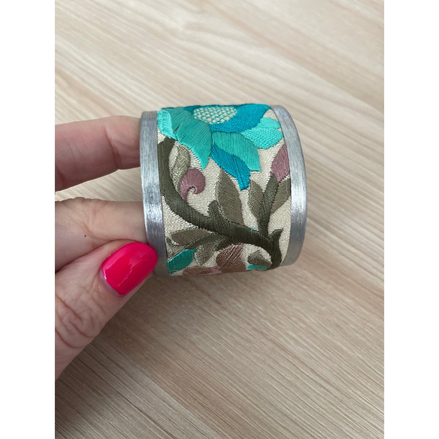 Turquoise Flower Embroidery Cuff Bracelet