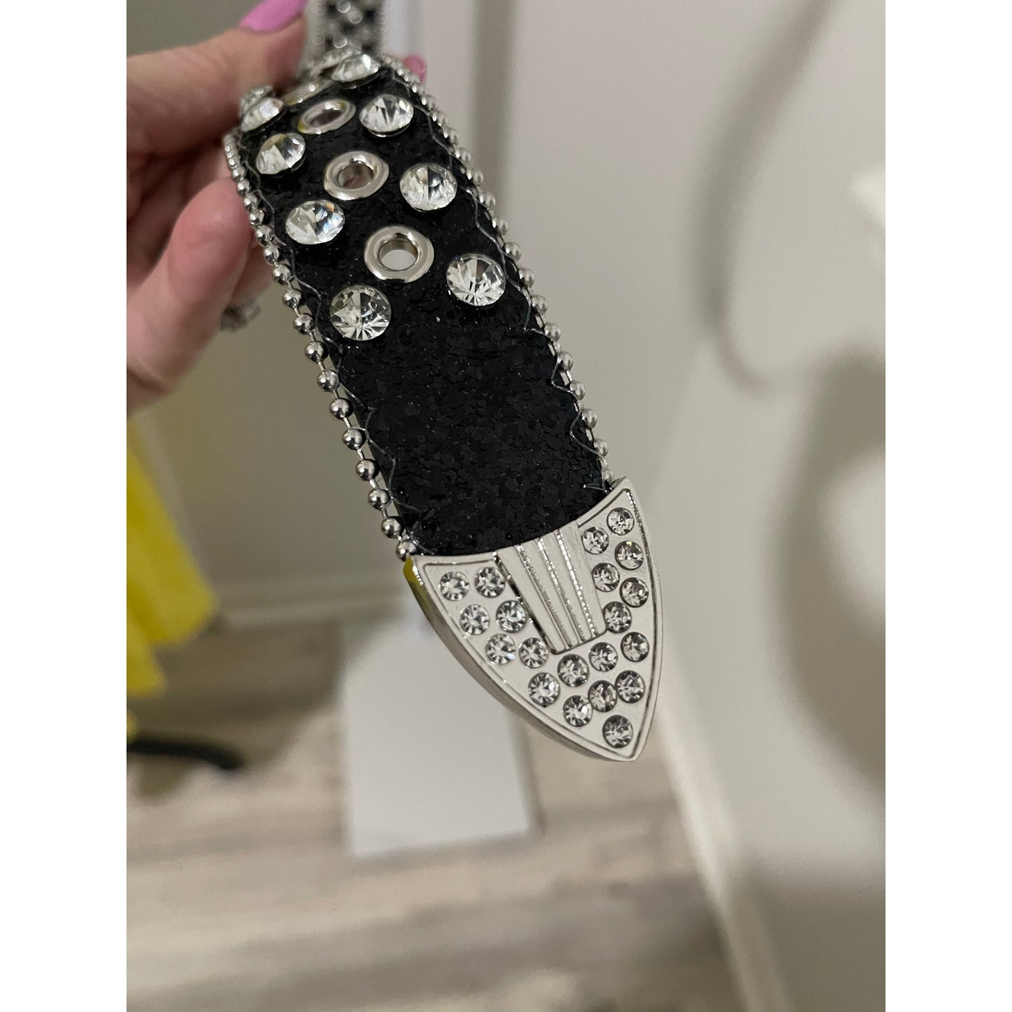 Black Rhinestone Studded Belt