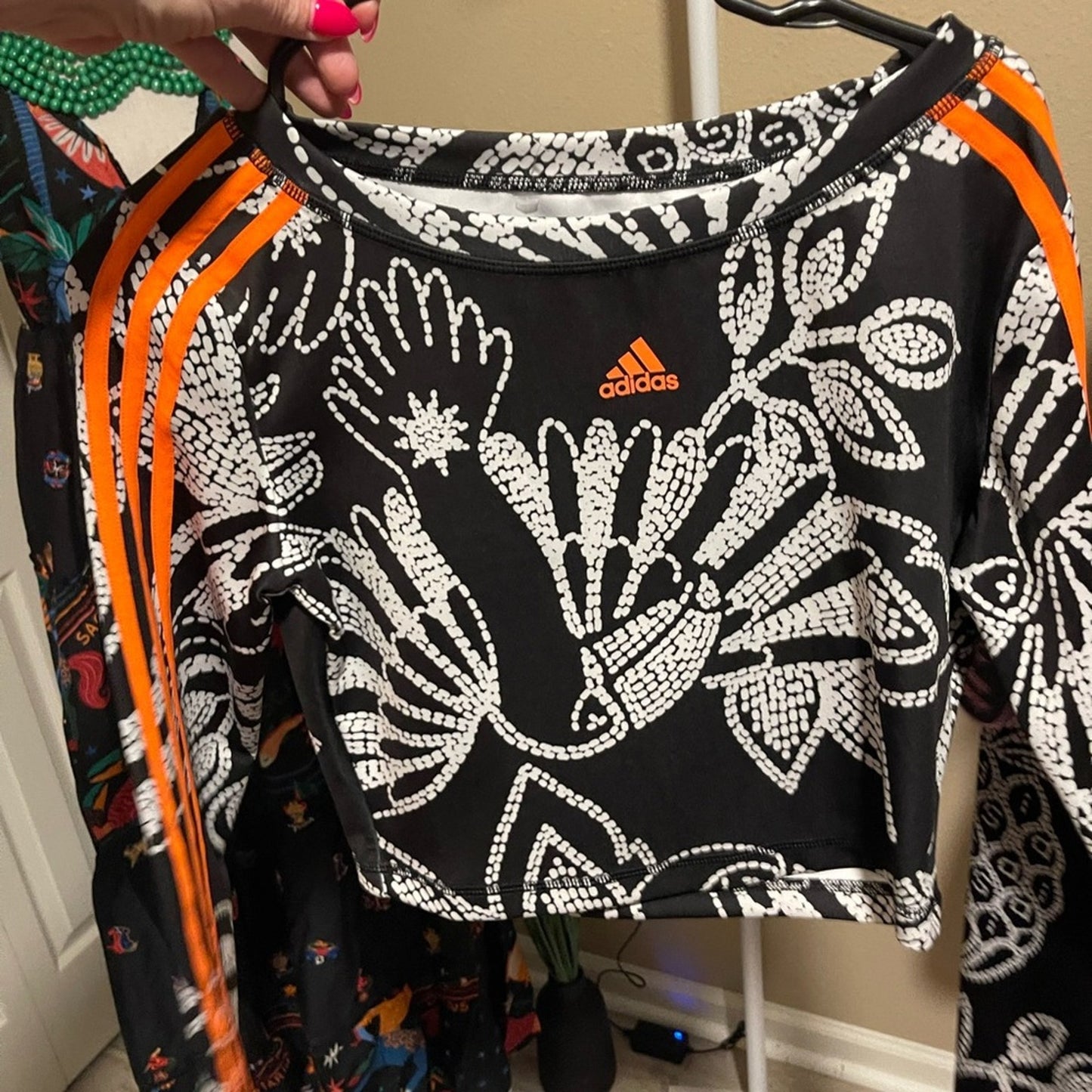 Adidas + Farm Rio Black and White Patterned Women's Top