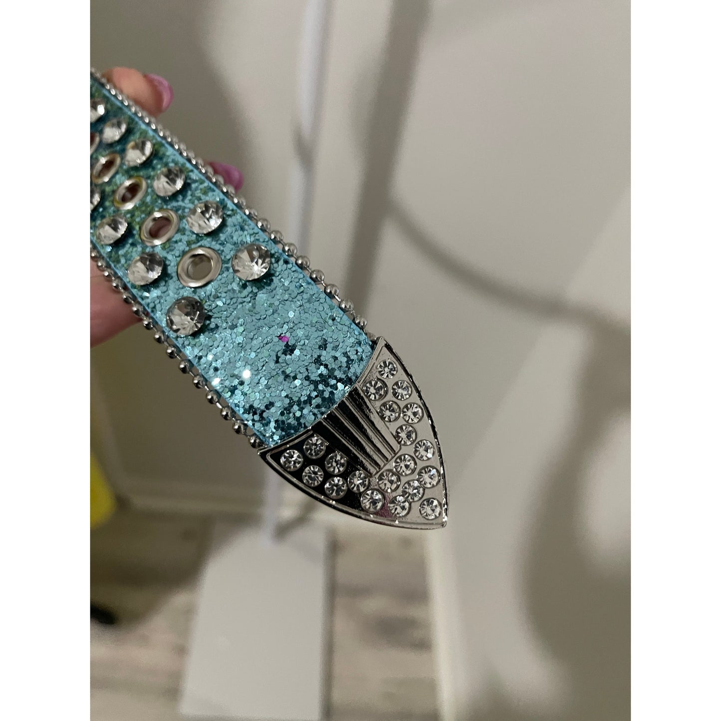 Blue and Silver Studded Rhinestone Glittery Western Belt