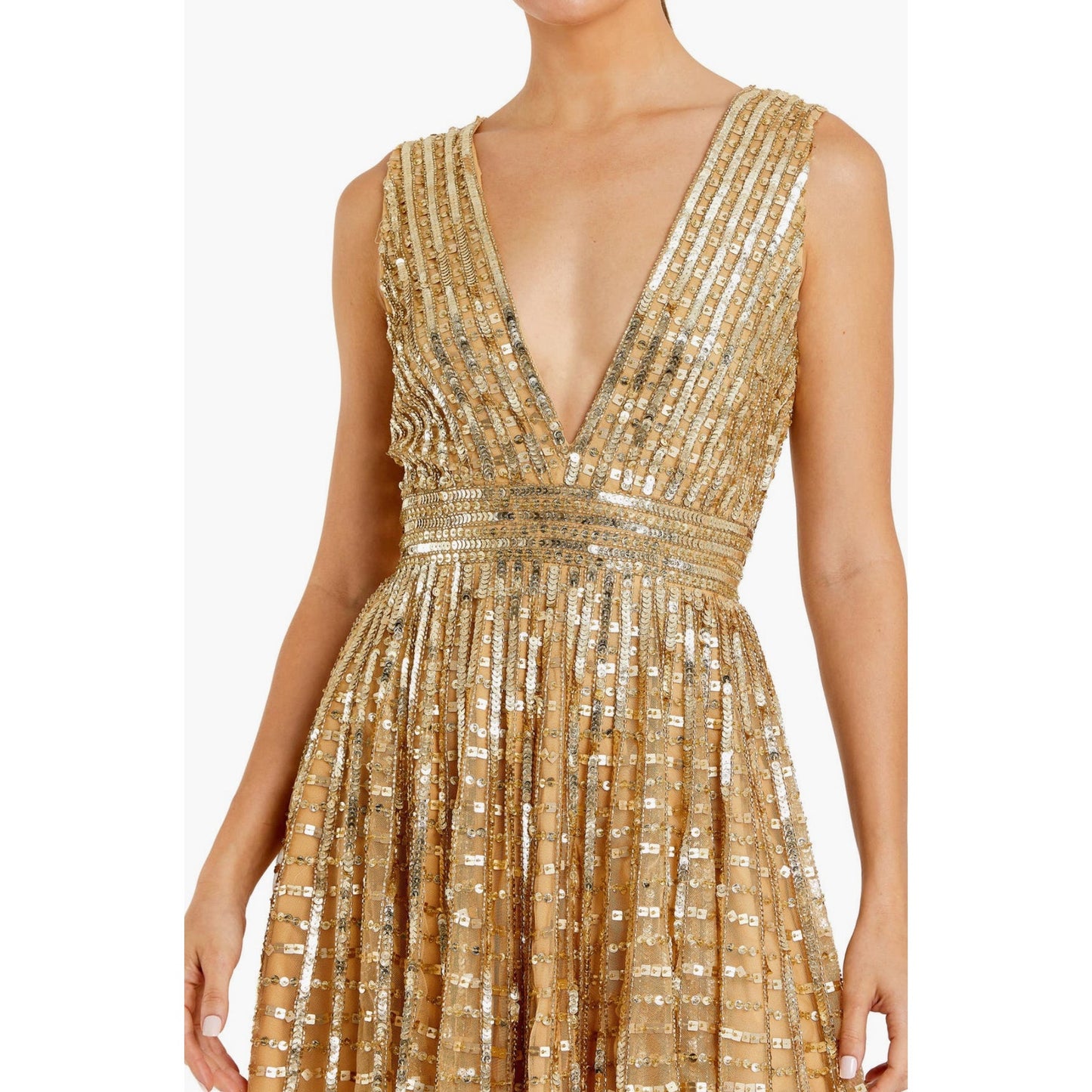 Mac Duggal Embellished Sleeveless V Neck A Line Cocktail Dress