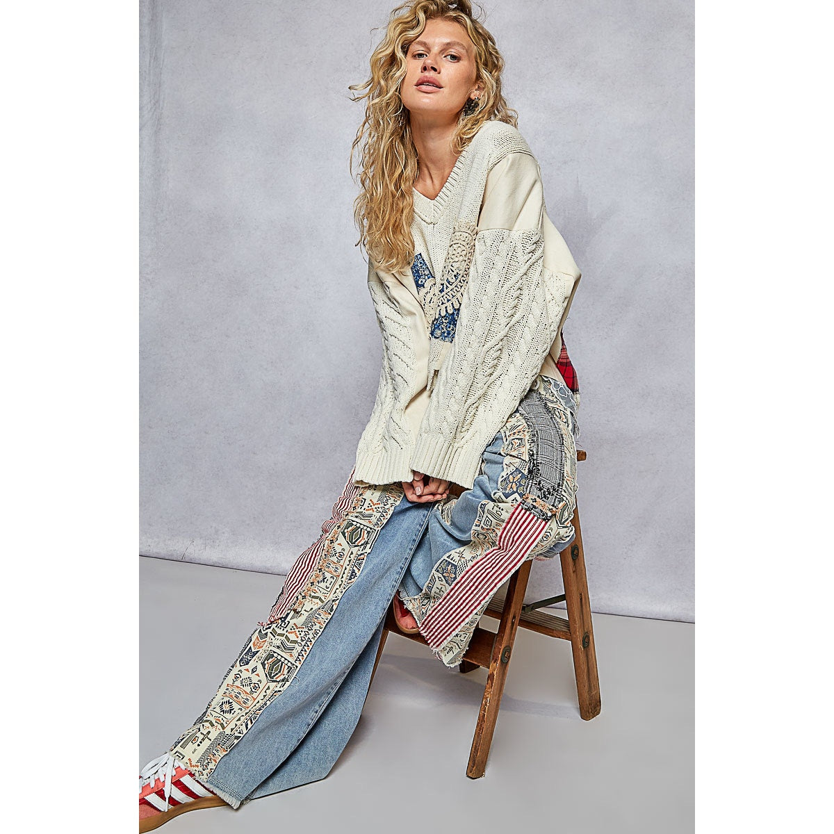 POL Patchwork Denim Wide Leg Jeans
