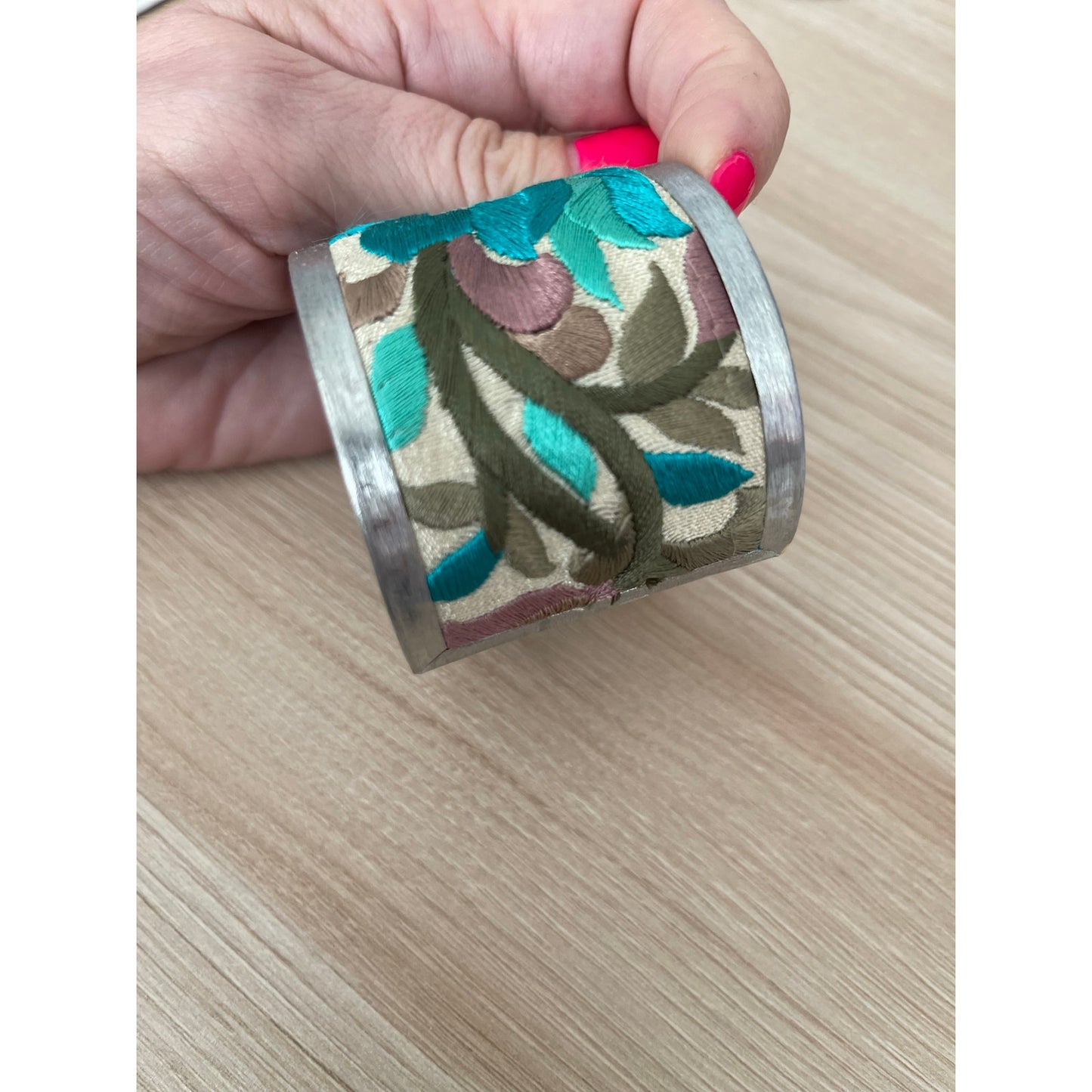 Turquoise Flower Embroidery Cuff Bracelet