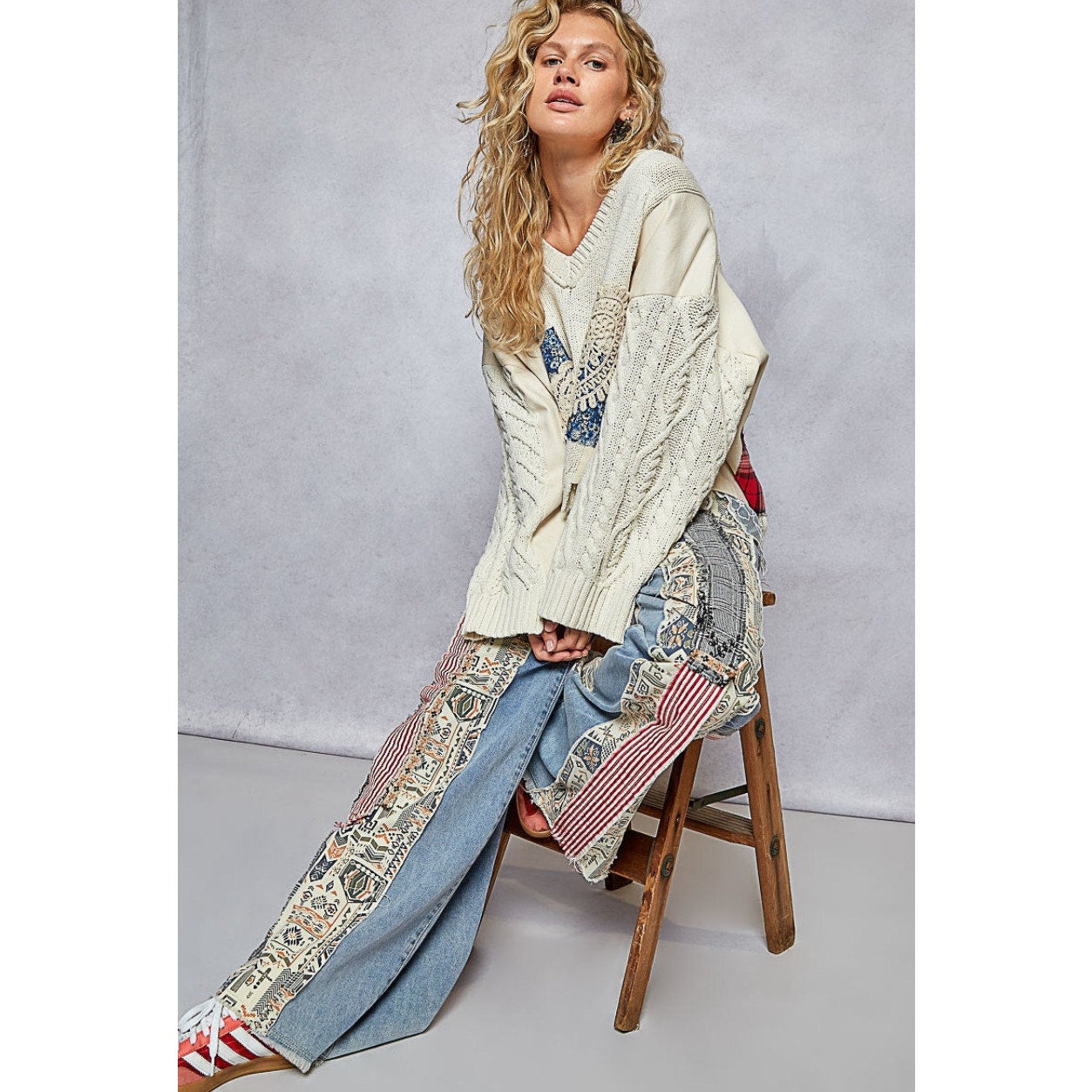 POL Patchwork Denim Wide Leg Jeans