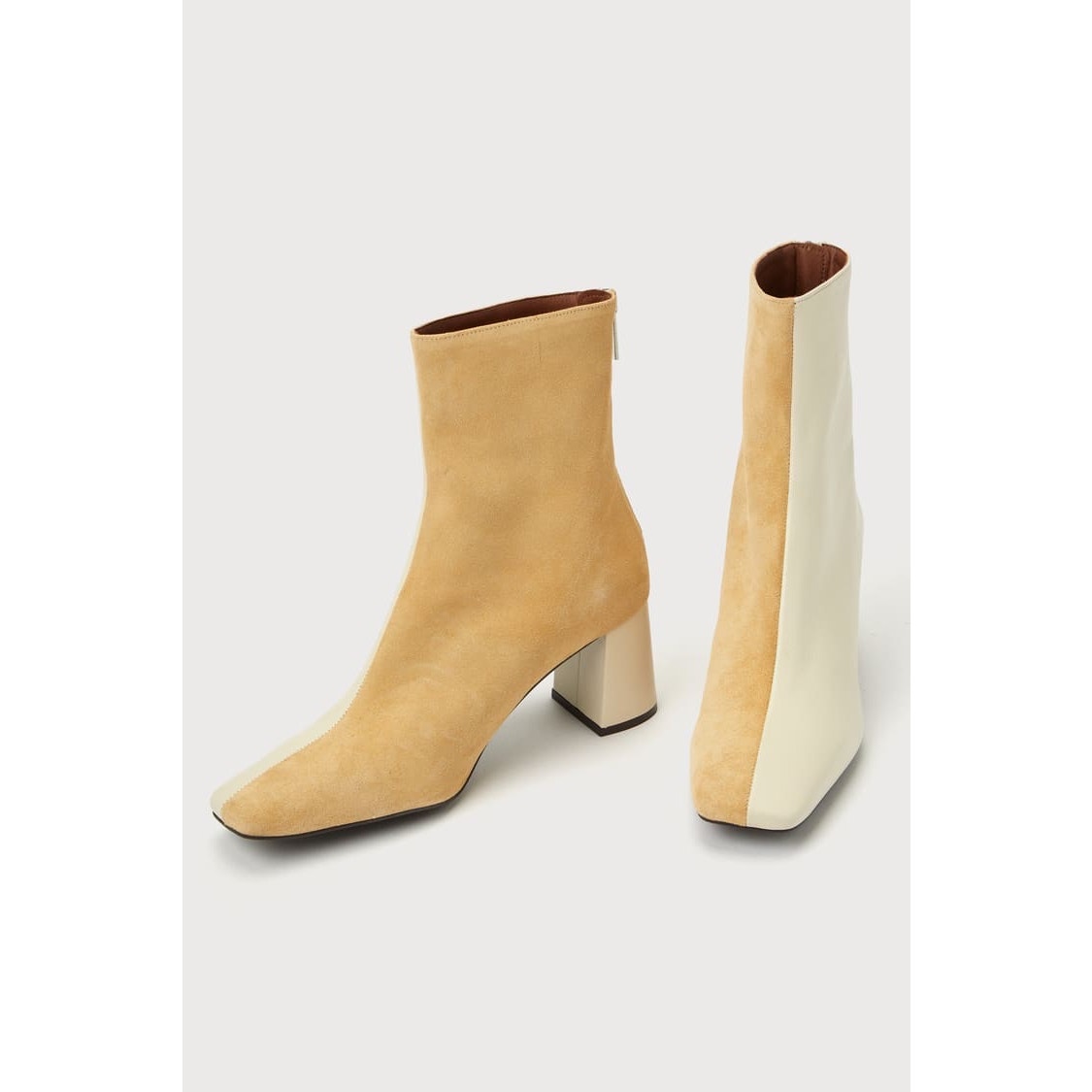 Intentionally Blank Tabatha Cream Combo Suede Leather Two-Tone Booties