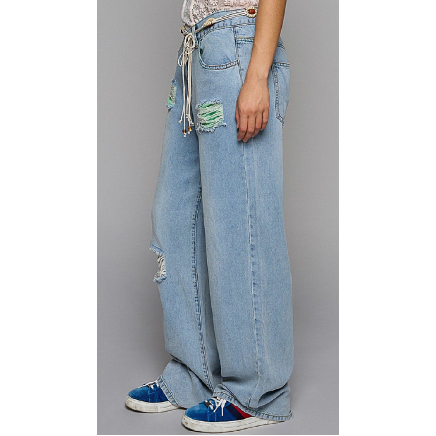 POL Wide Leg Soft Denim Jeans with Patching