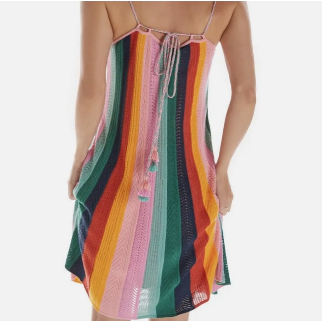ANTHROPOLOGIE x Farm Rio Crochet Mini Knit Multi Striped Dress