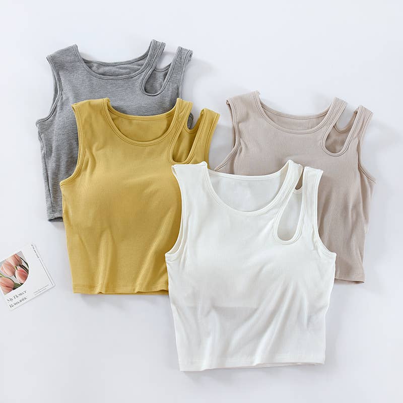 Rosa Clothing White Built-in-Bra Cropped Tank Top