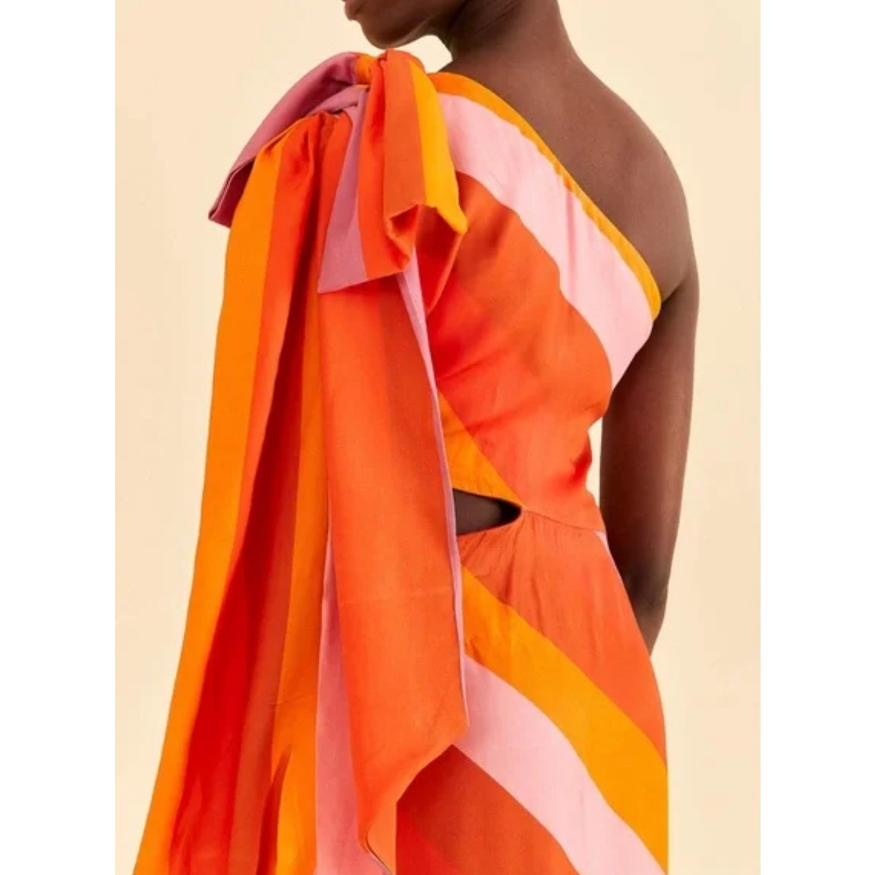 Farm Rio Party Stripes Multicolor One Shoulder Maxi Dress