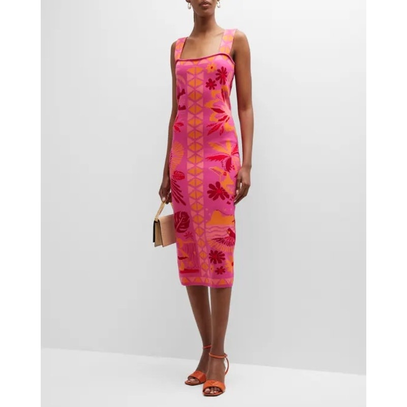 FARM Rio Tiles Sleeveless Midi Knit Dress