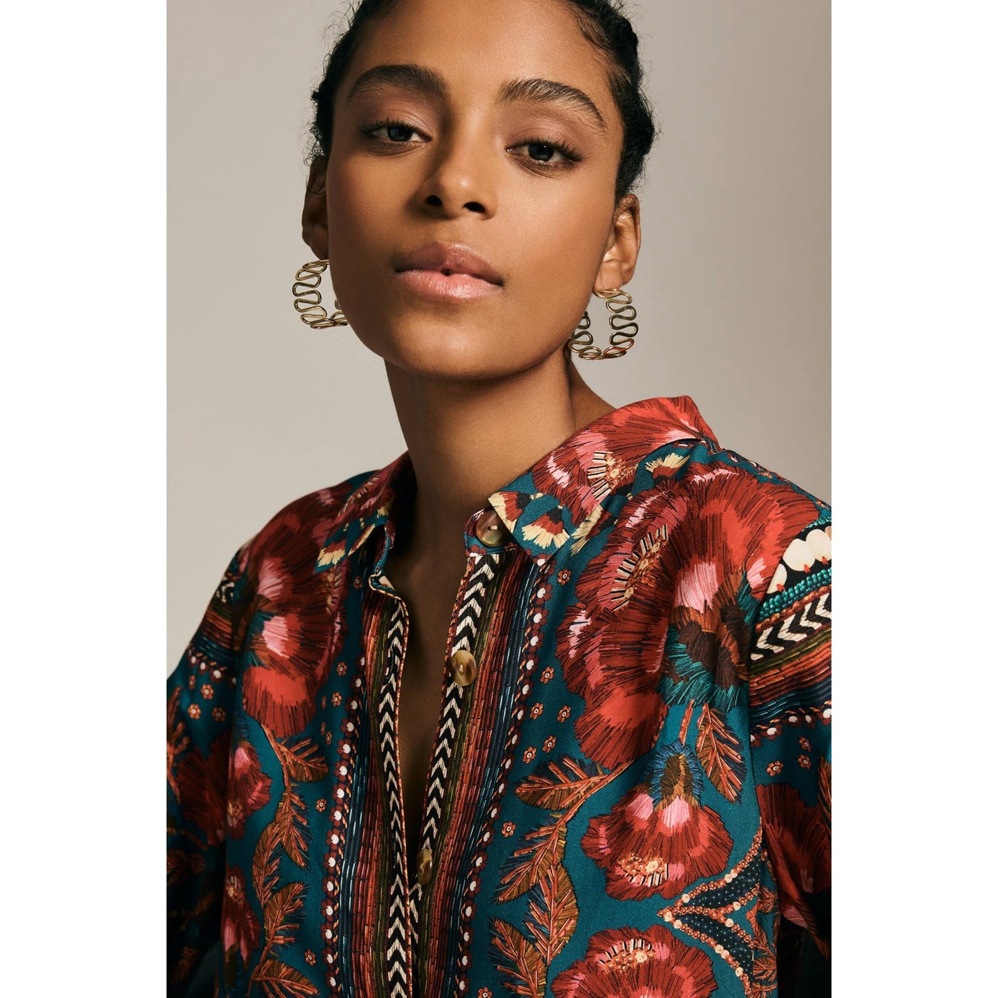 Farm Rio Long-Sleeve Shirt Dress