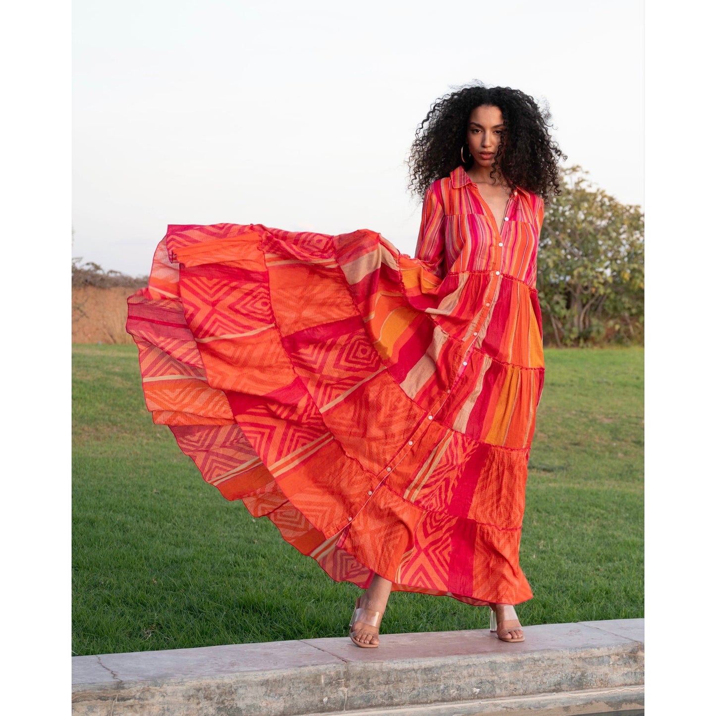 Gold & Silver Cuba Orange Colorway Maxi Dress