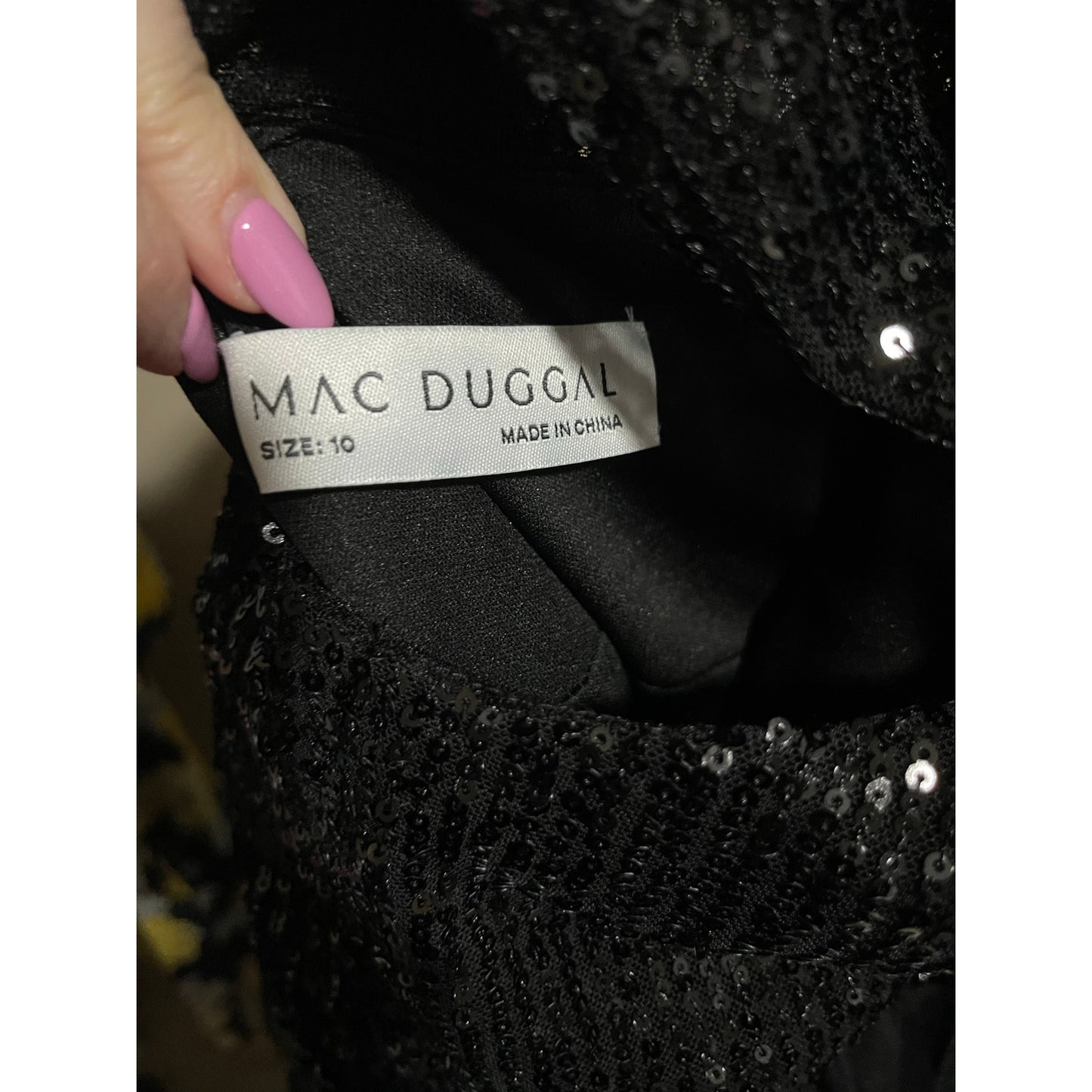Mac Duggal Ieena Black Sequin Tulle Ruffle Tiered Gown