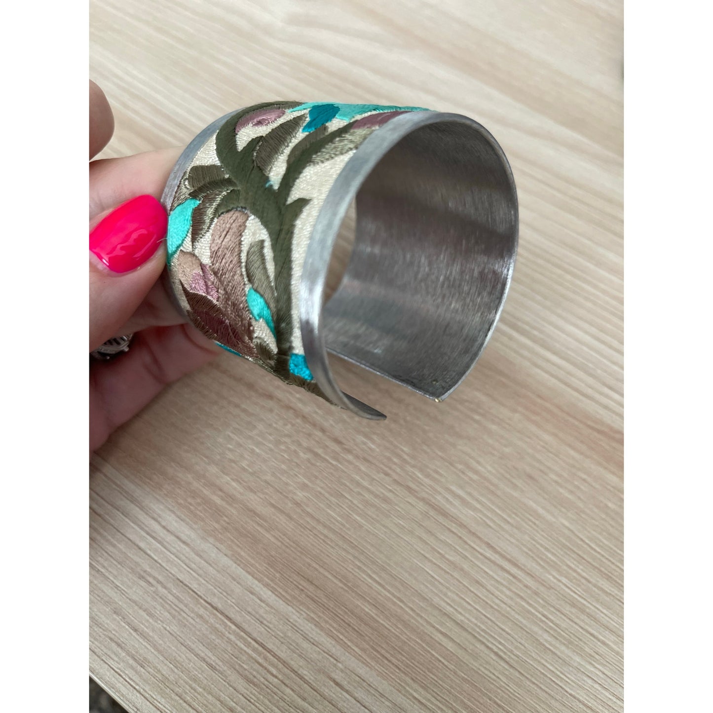 Turquoise Flower Embroidery Cuff Bracelet