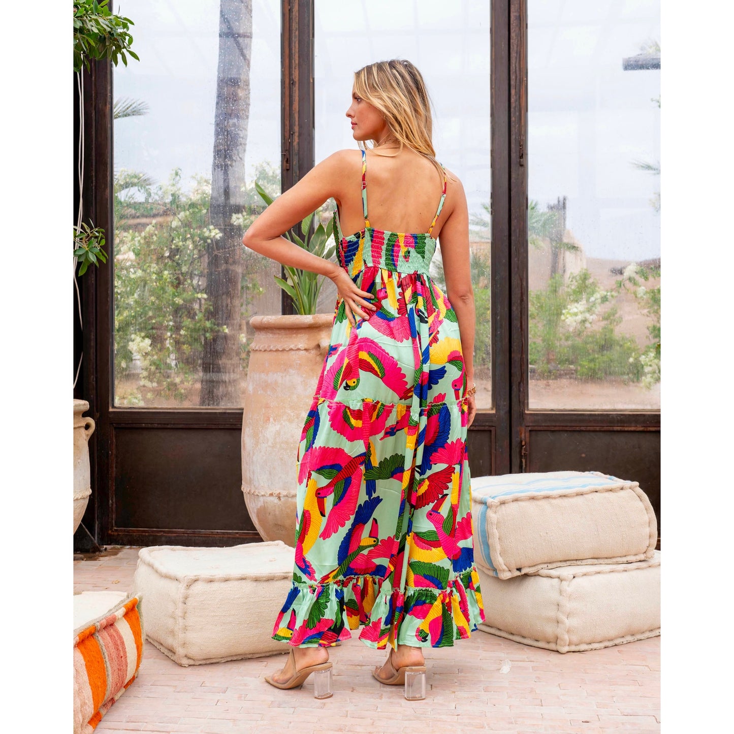 Gold & Silver Paris Parrot Maxi Dress