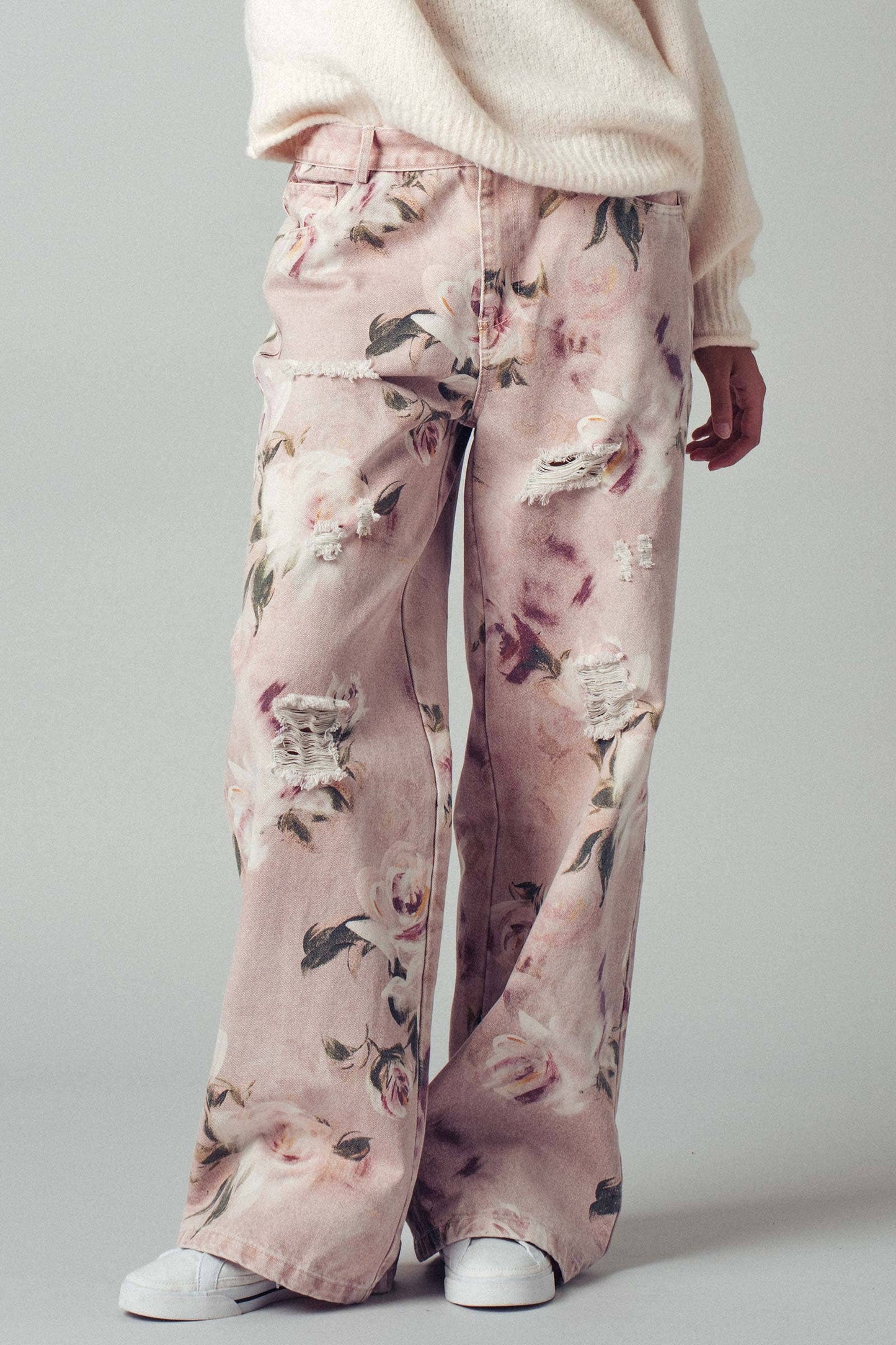Urban Daizy - Romantic Rose Print High-Rise Denim Pants