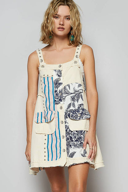 Pol Clothing Floral print contrast twill mini dress