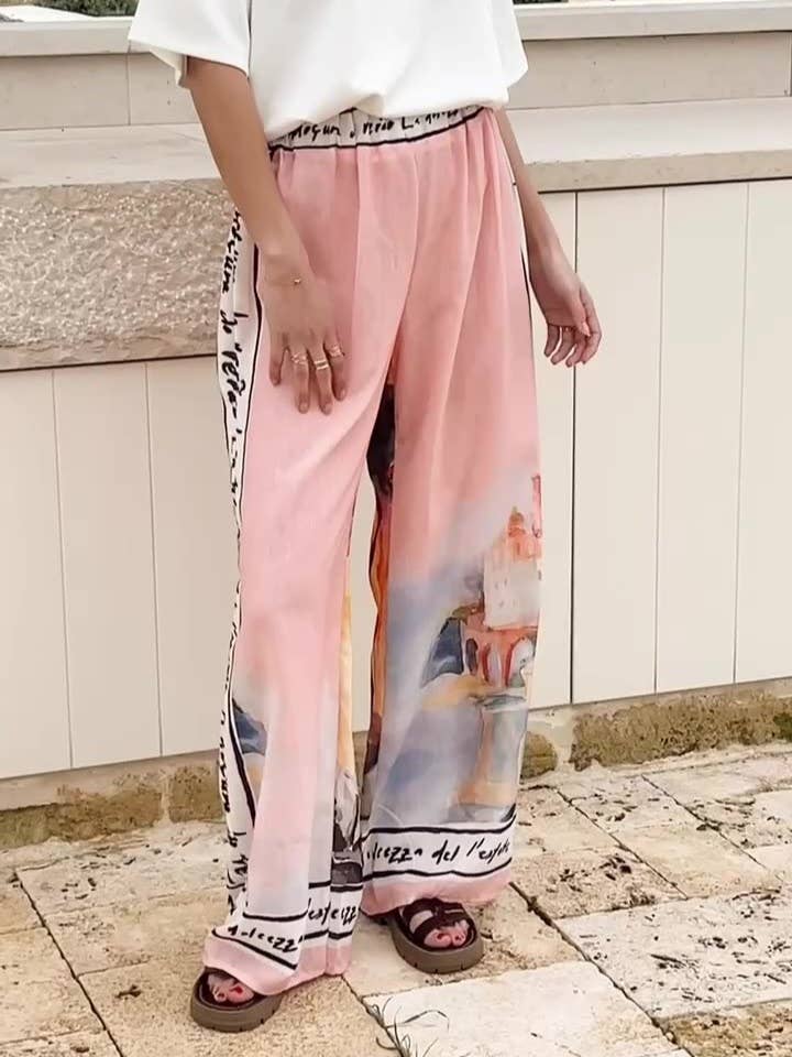 Rosa Clothing - Resort Style landscape printed wide leg pant