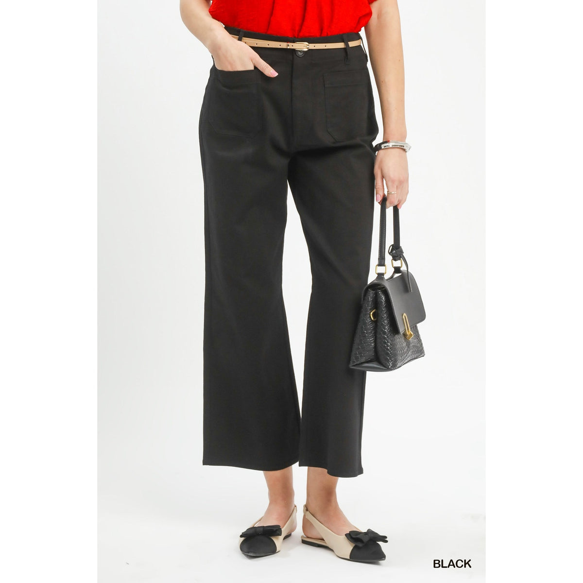 Umgee Black High Waist Wide Leg Crop Pants