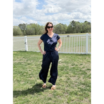 Scandal Italy Navy Alina V-Neck Top