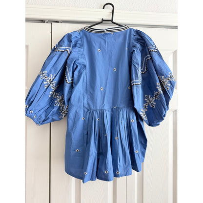 Blue Embroidered Boho Blouse