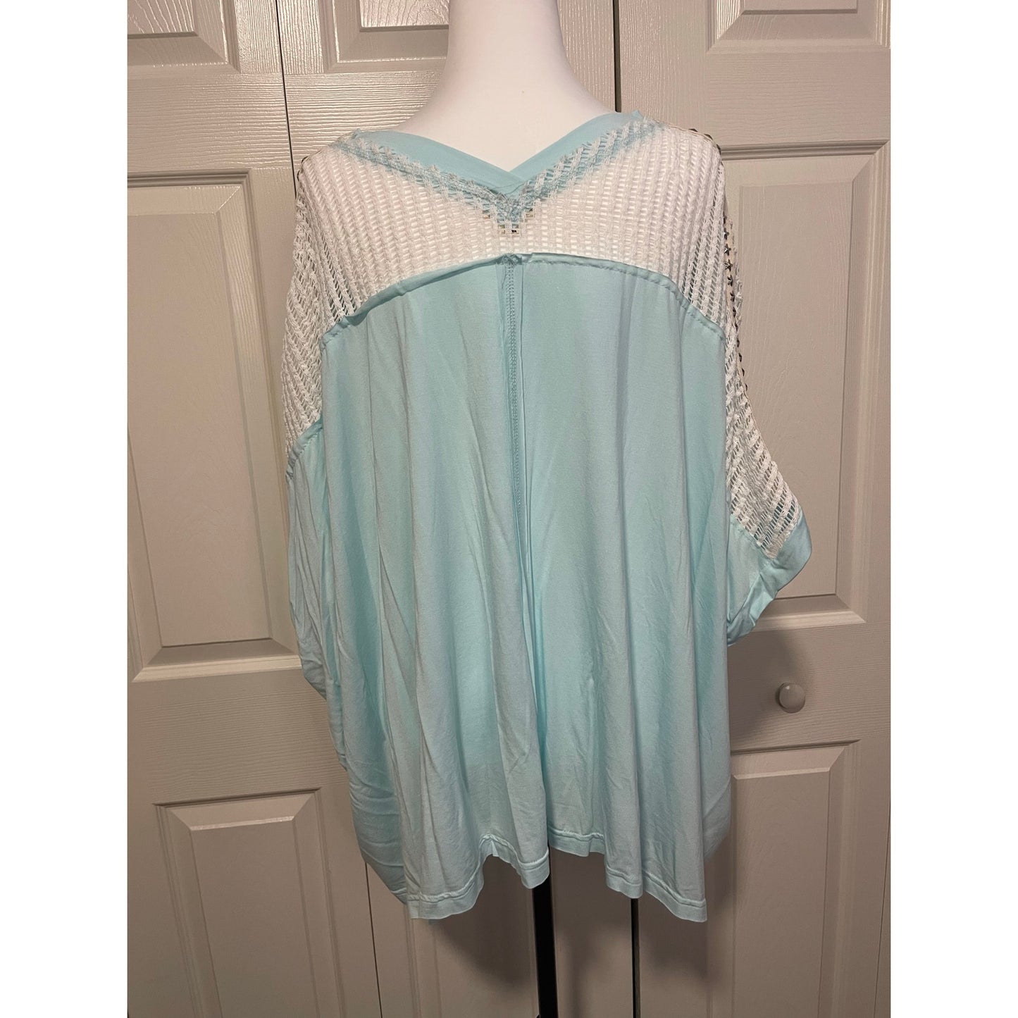 POL Soda Blue Candy Studded Star V Neck Top