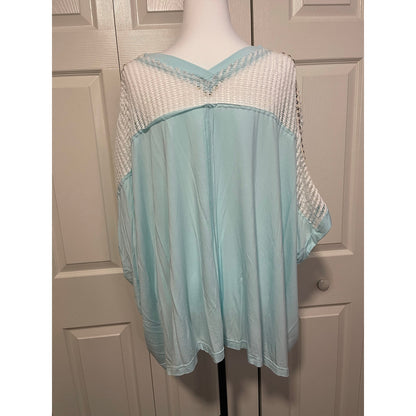 POL Soda Blue Candy Studded Star V Neck Top