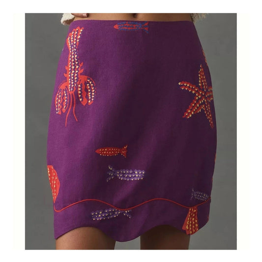 Farm Rio x Anthropologie Purple Scalloped Lobster Skirt