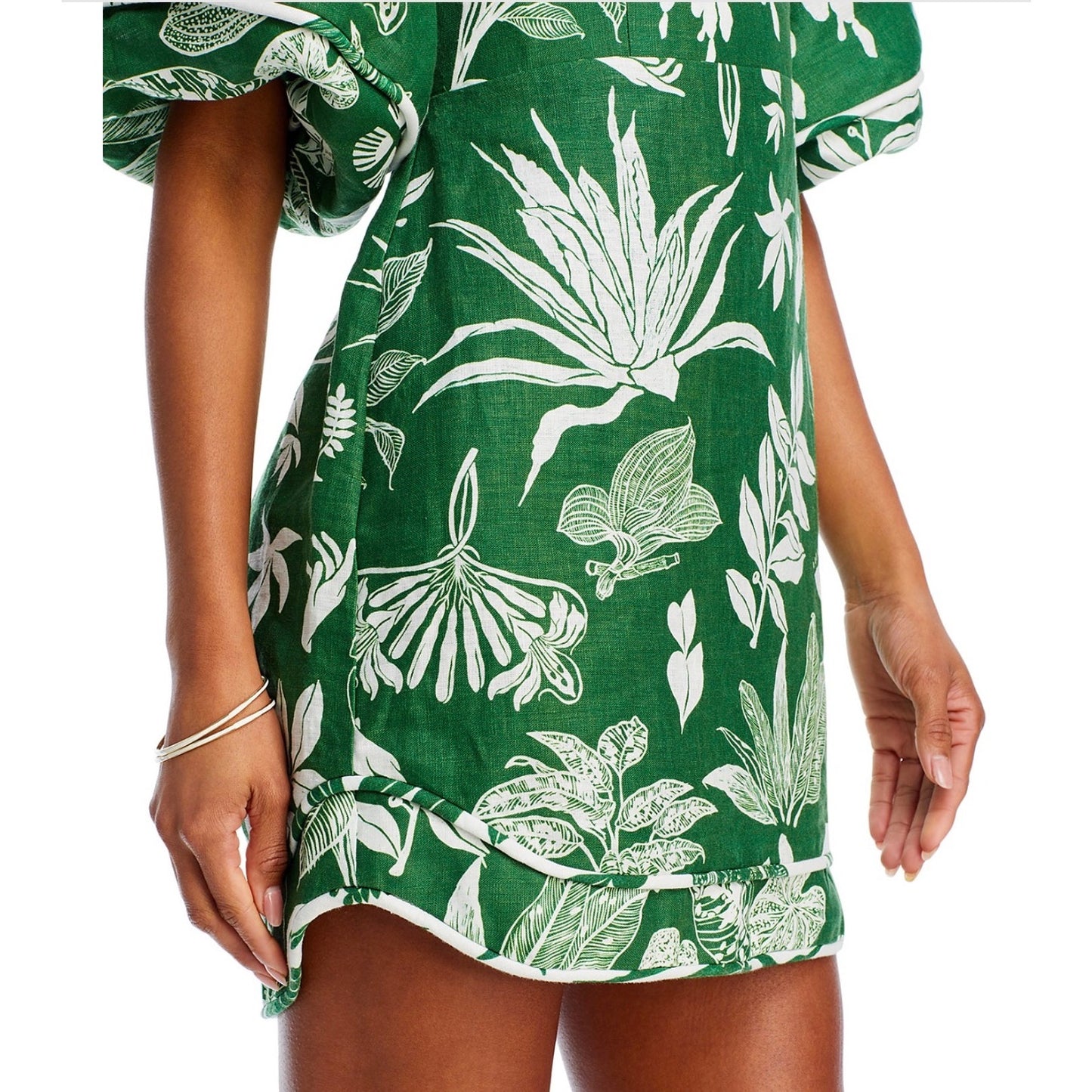 Farm Rio Forest Green & White Soul Linen Mini Dress