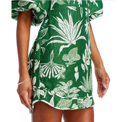 Farm Rio Forest Green & White Soul Linen Mini Dress