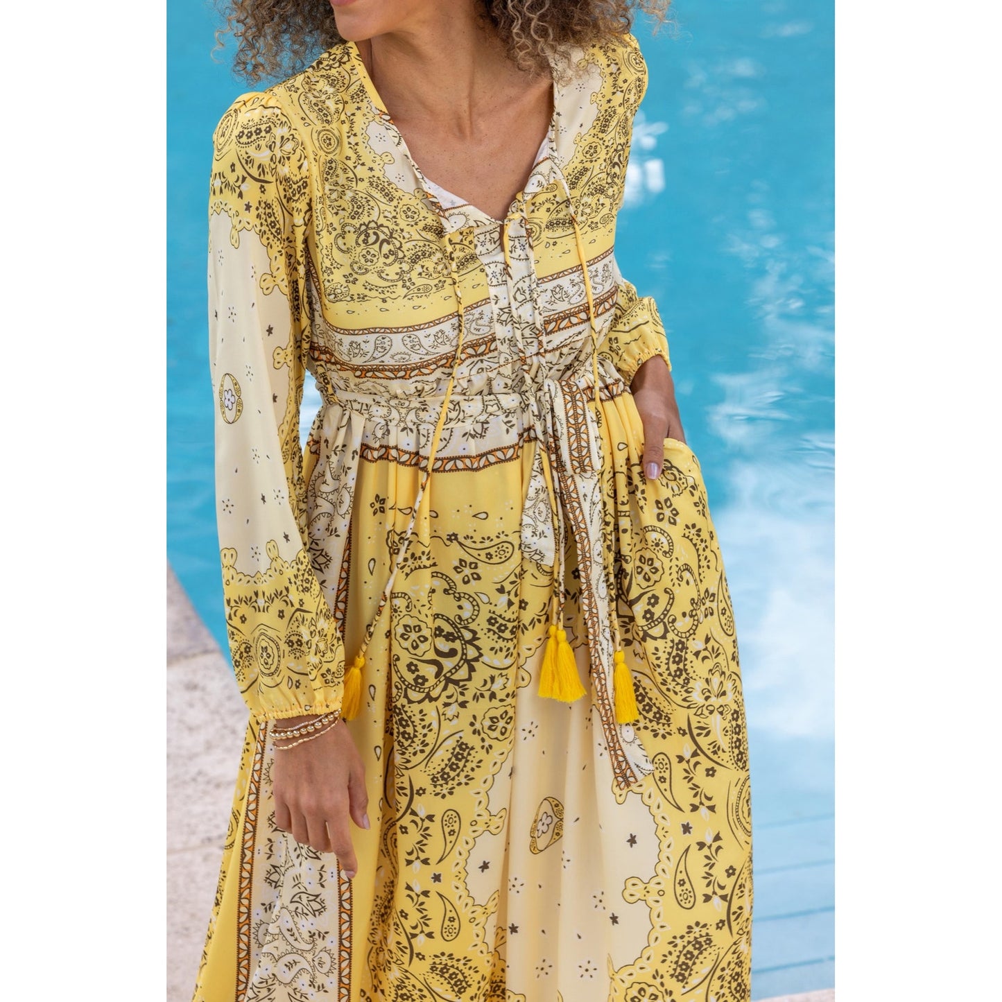 Gold & Silver Paris Says Paisley Print Yellow Maxi Dress