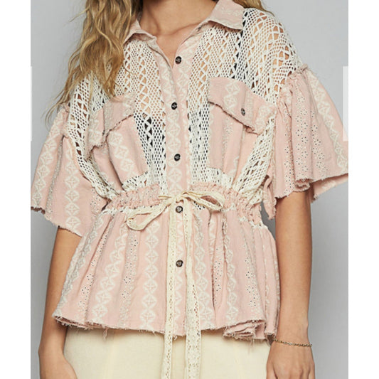 POL Pink & Cream Boho Top