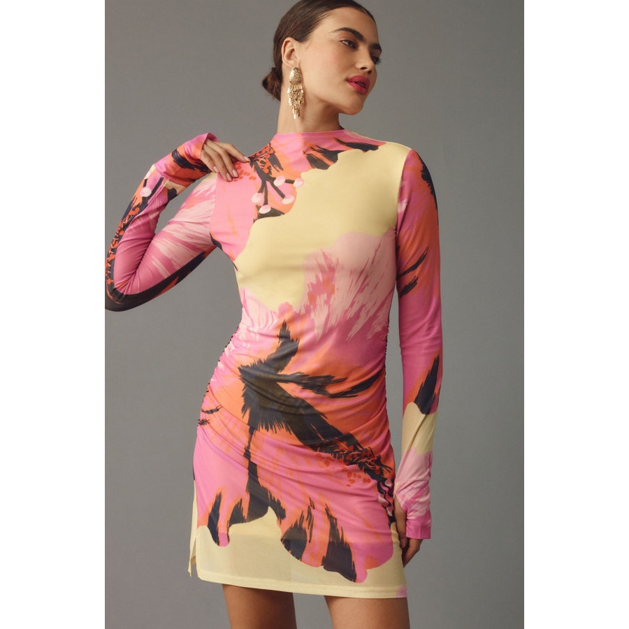 Farm Rio x Anthropologie Long-Sleeve Mock-Neck Mesh Mini Dress